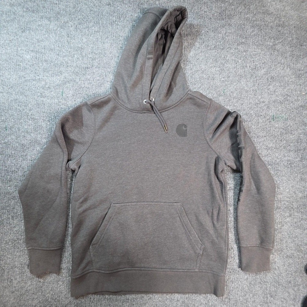 Carhartt Hoodie Kids 8-10 Gray Fleece Pullover Kangaroo Pocket Sleeve Graphic